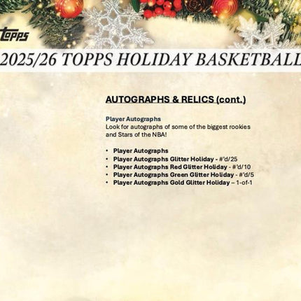 NBA #2117 - PYT 25-26 Topps Basketball Holiday Mega Box Case X 20 Boxes
